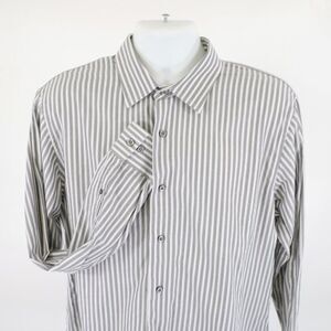 Apt. 9 Superfine 80% Cotton Gray White Striped Large Collared‎ Dress Shirt